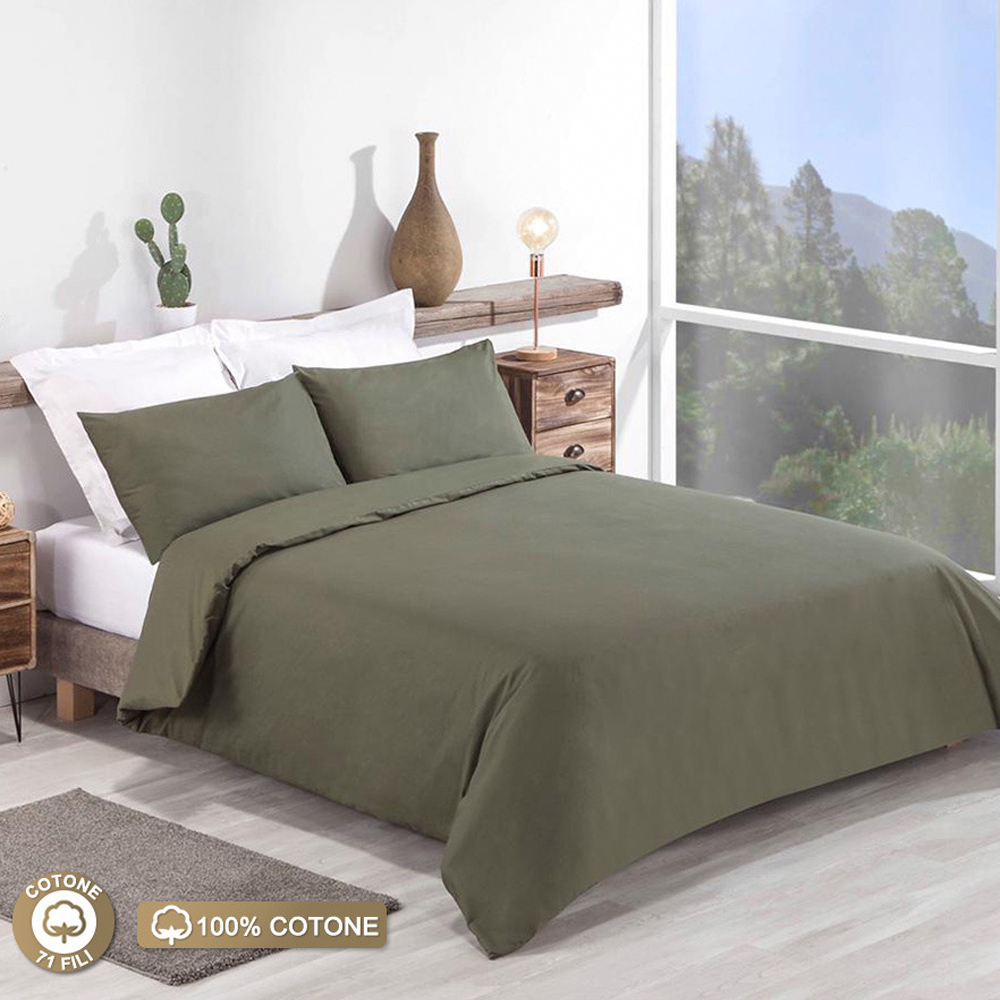 Olive Green 100 Cotton Duvet Cover With Pillowcases Duvet